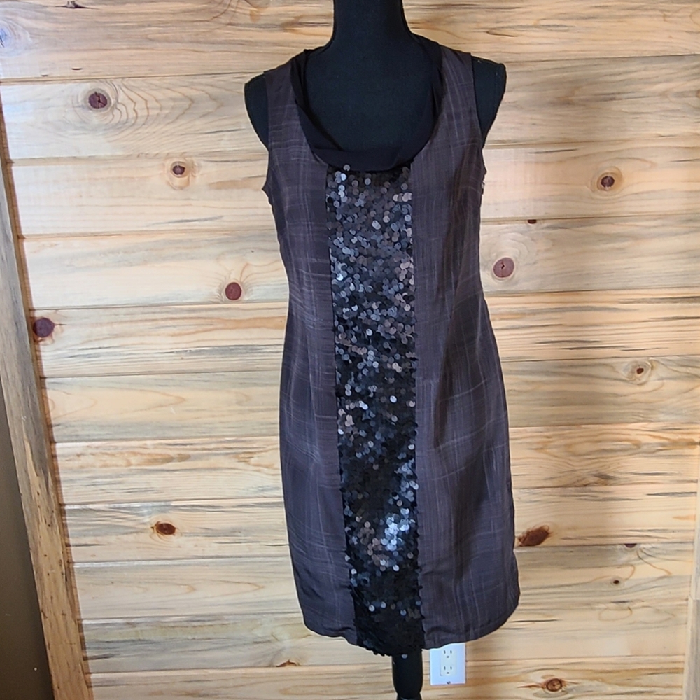 Simply Vera Vera Wang Brown Plaid Dress with Black Sequin Front